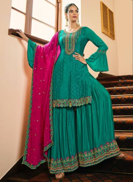 Green Colour SHABYATA New Designer Festive Wear Fiona Silk Plazzo Suit Collection 51002